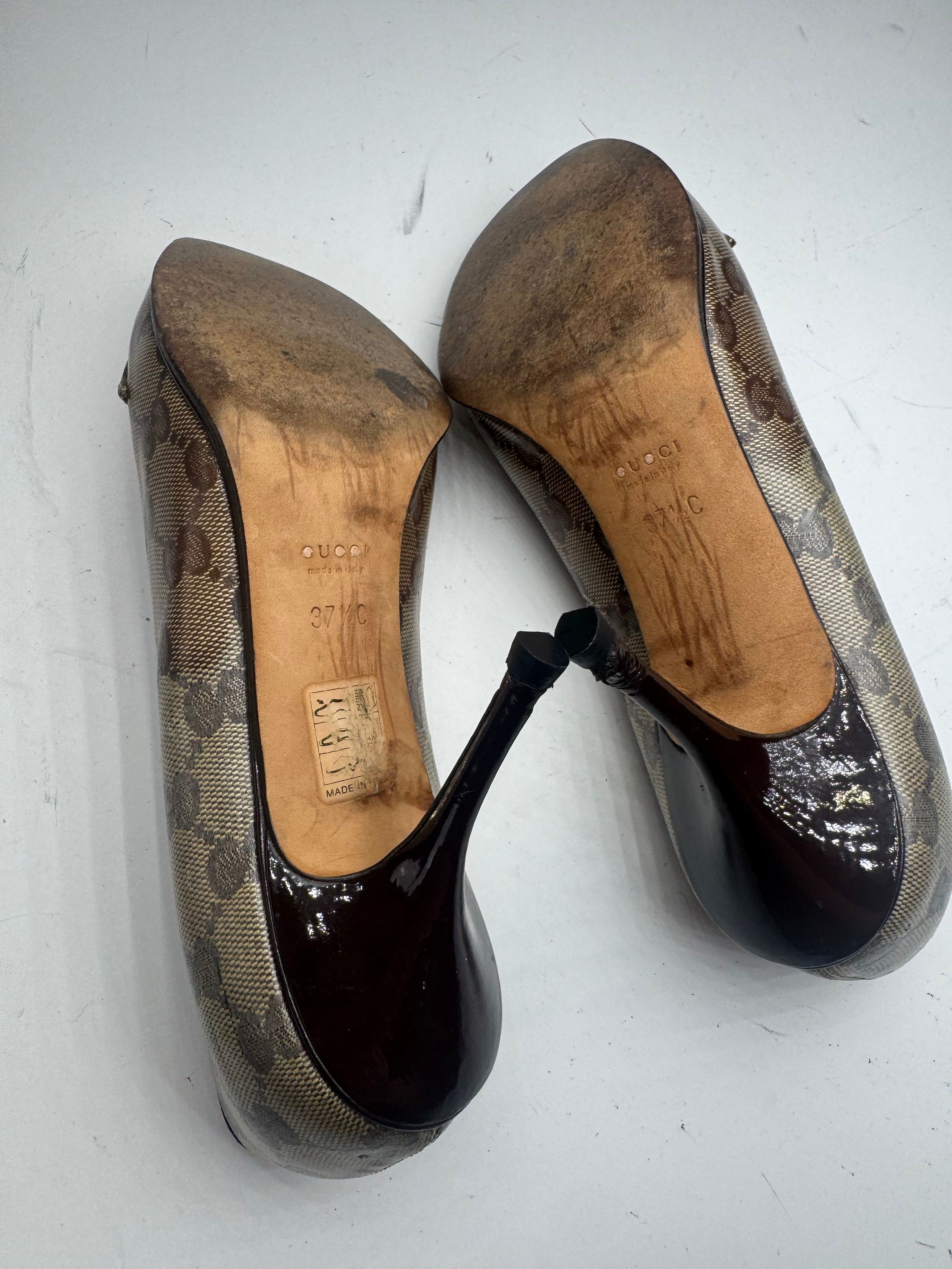 Gucci Vintage Horsebit Monogram Leather Pumps Beige Brown 37 Size US 6 / IT 36 - 12 Thumbnail