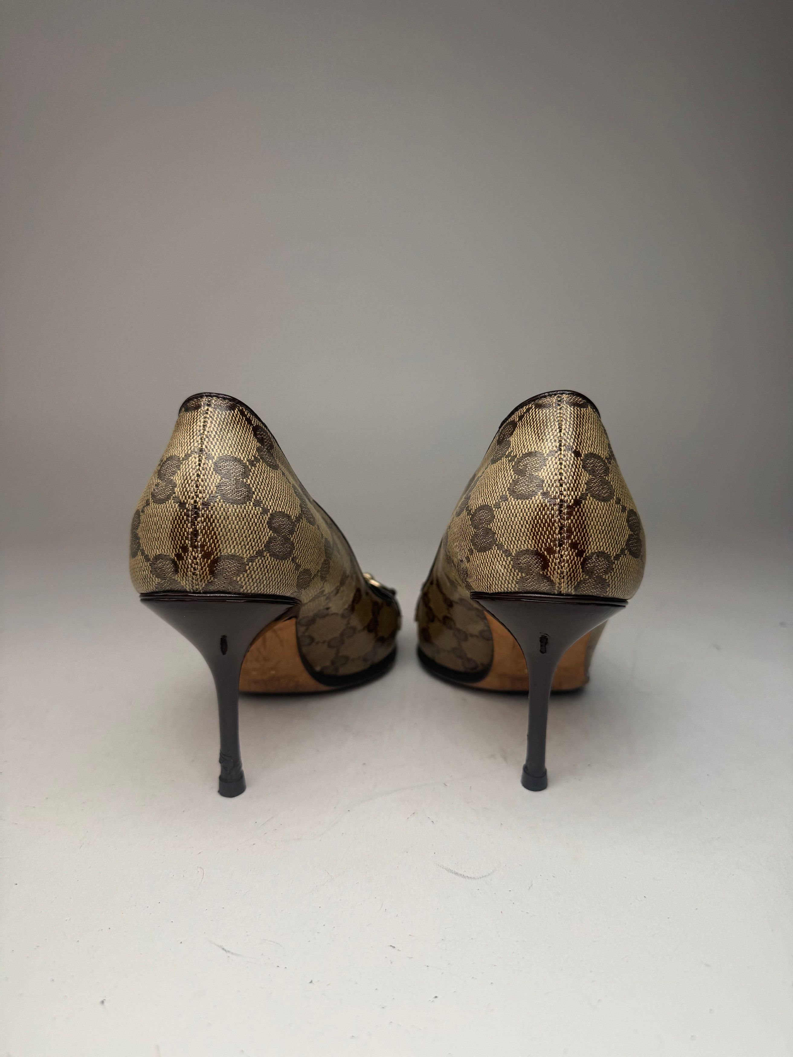 Gucci Vintage Horsebit Monogram Leather Pumps Beige Brown 37 Size US 6 / IT 36 - 5 Thumbnail