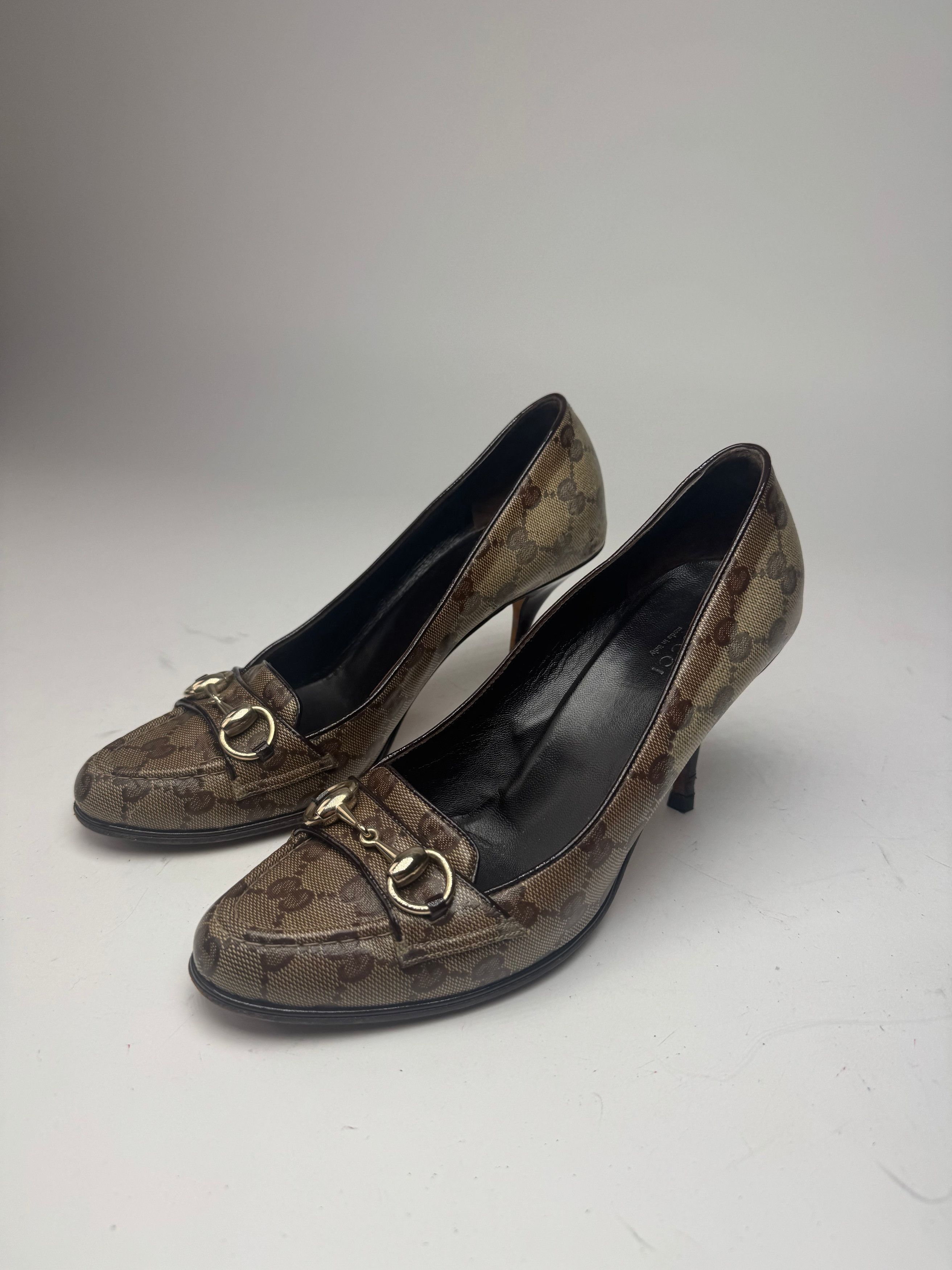 Gucci Vintage Horsebit Monogram Leather Pumps Beige Brown 37 Size US 6 / IT 36 - 15 Thumbnail