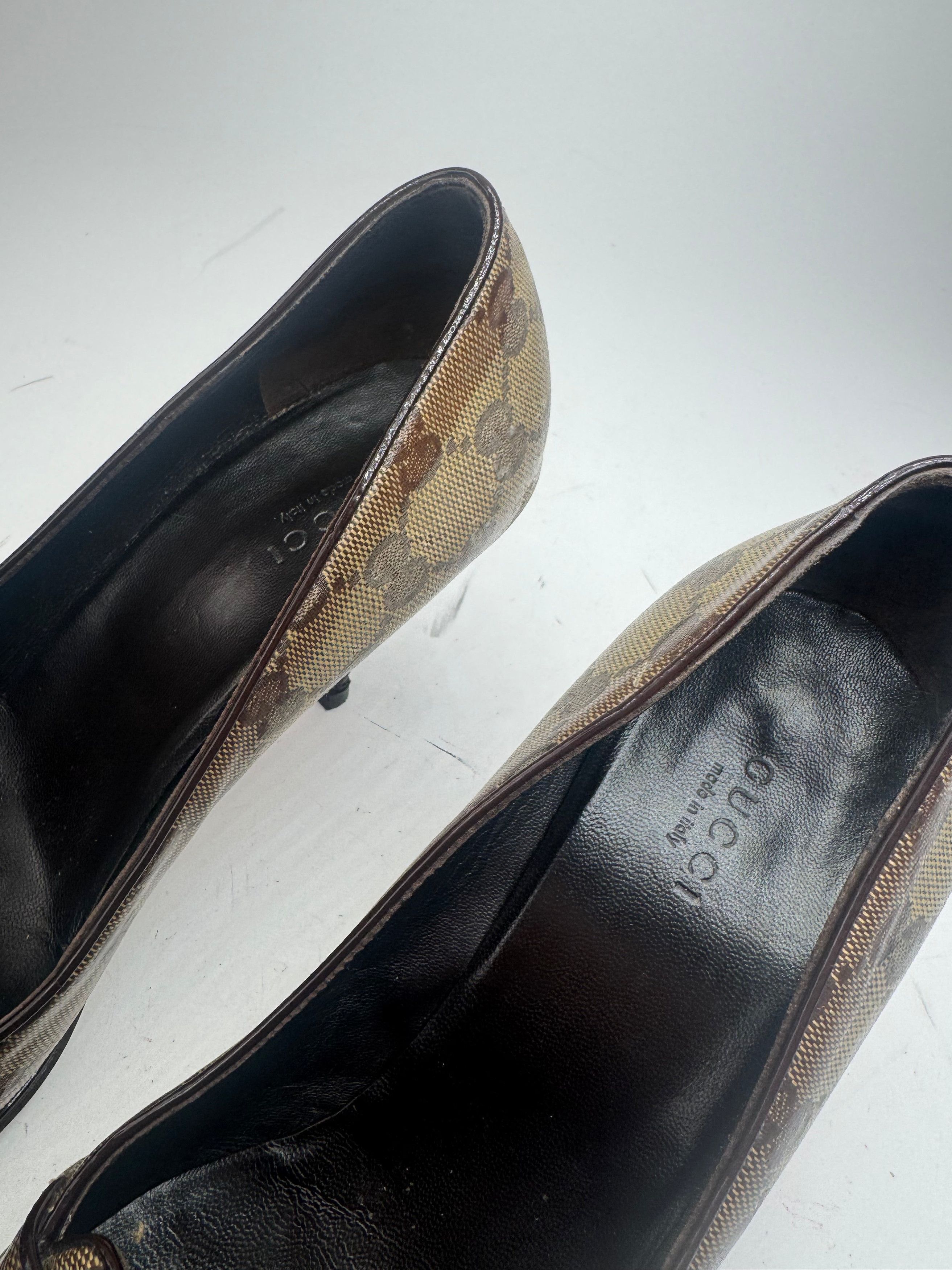 Gucci Vintage Horsebit Monogram Leather Pumps Beige Brown 37 Size US 6 / IT 36 - 3 Thumbnail