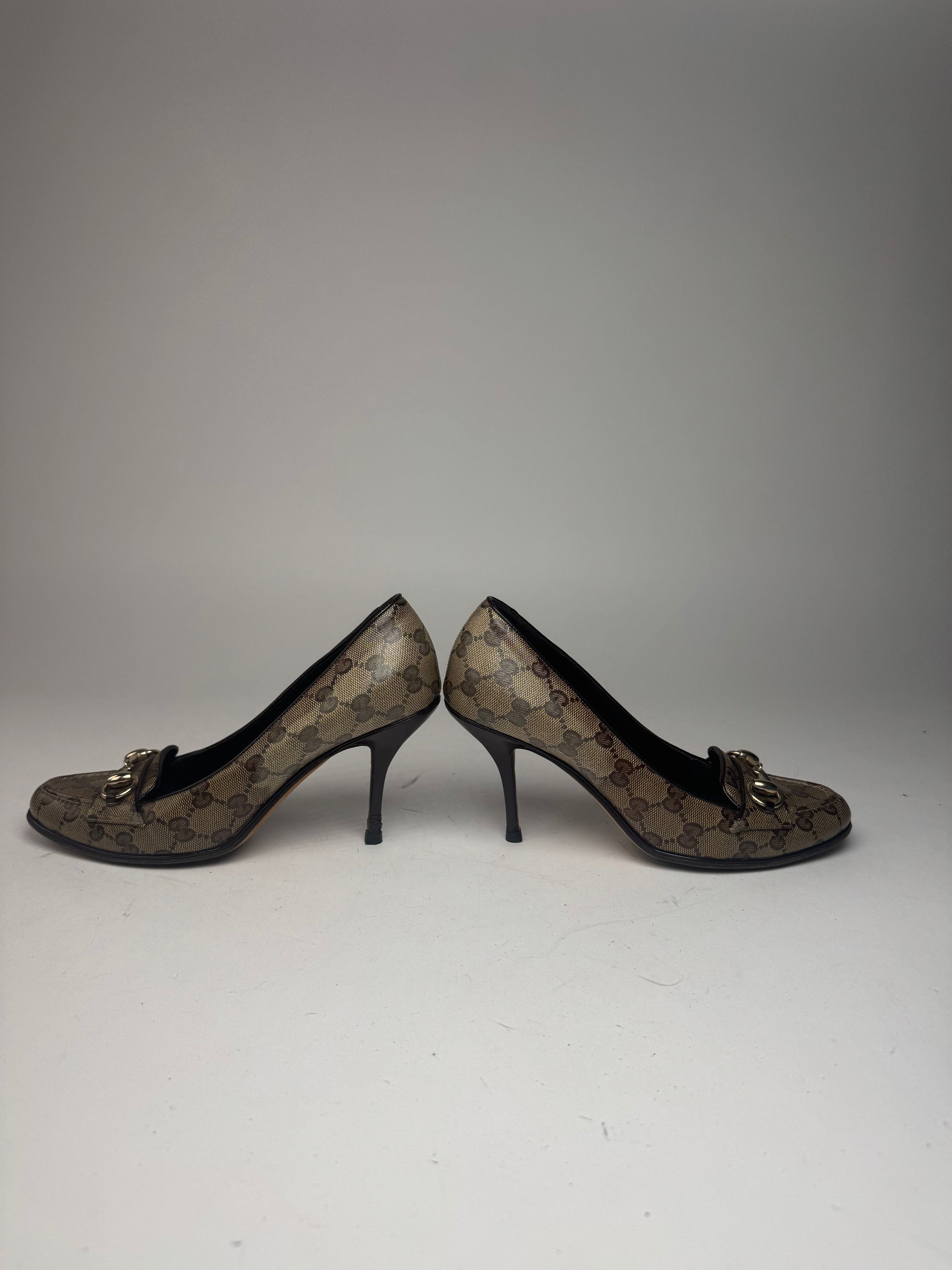 Gucci Vintage Horsebit Monogram Leather Pumps Beige Brown 37 Size US 6 / IT 36 - 11 Thumbnail