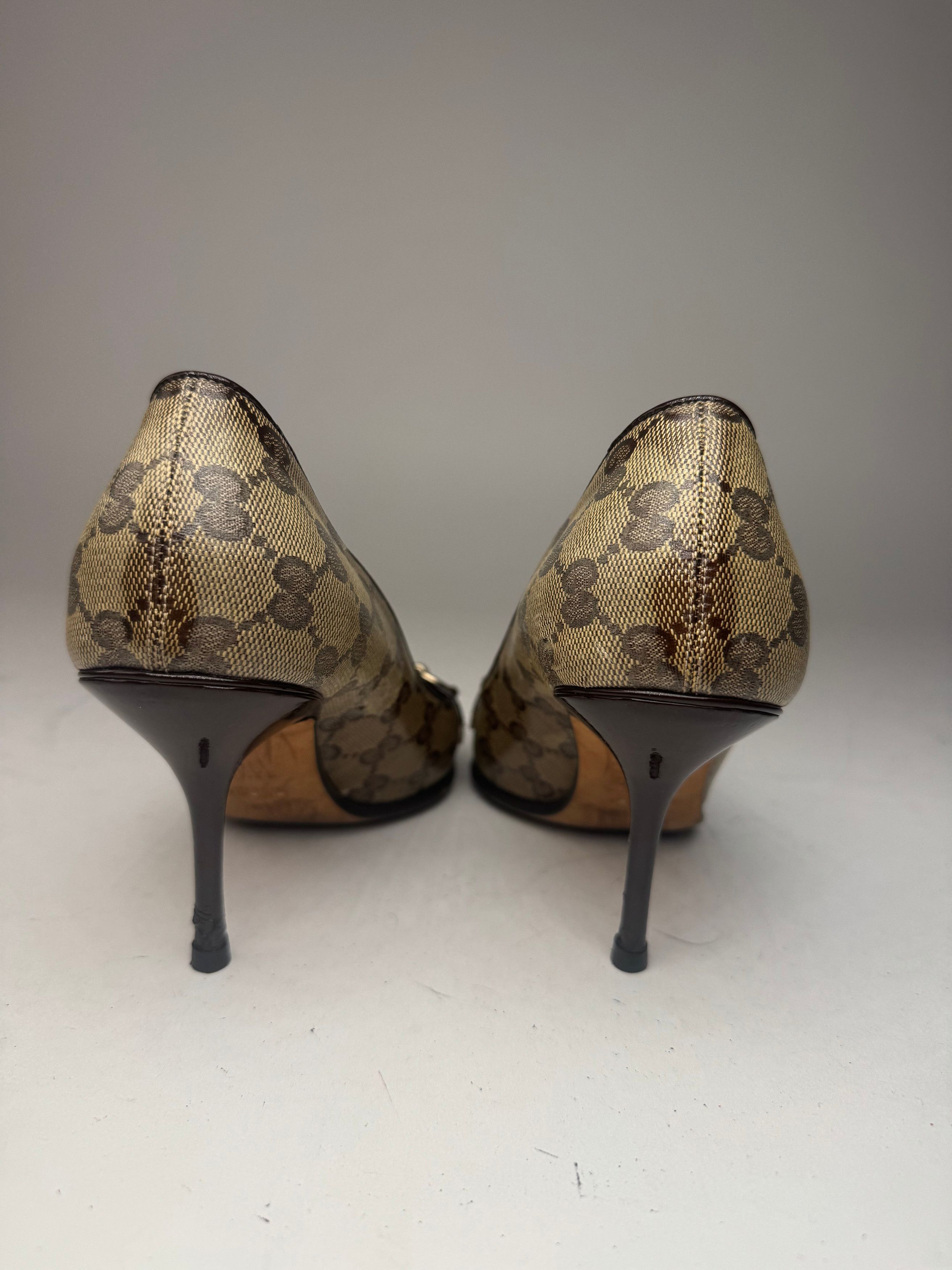 Gucci Vintage Horsebit Monogram Leather Pumps Beige Brown 37 Size US 6 / IT 36 - 8 Thumbnail
