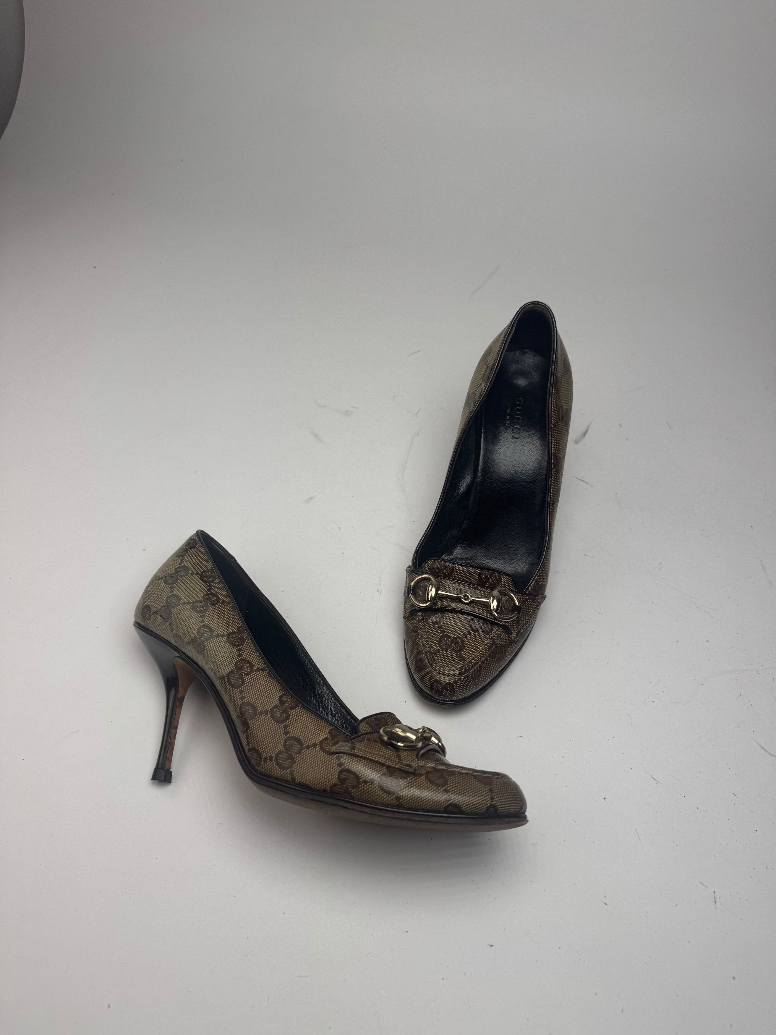 Gucci Vintage Horsebit Monogram Leather Pumps Beige Brown 37 Size US 6 / IT 36 - 13 Thumbnail