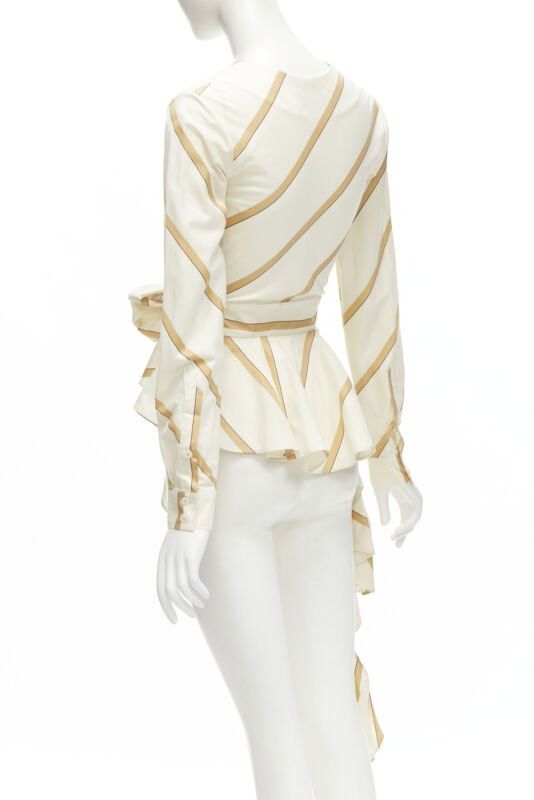 Johanna Ortiz JOHANNA ORTIZ Party Wave beige brown striped cotton tie belt blouse US0 XS Size XS / US 0-2 / IT 36-38 - 6 Thumbnail