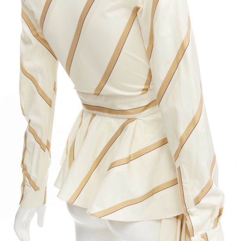 Johanna Ortiz JOHANNA ORTIZ Party Wave beige brown striped cotton tie belt blouse US0 XS Size XS / US 0-2 / IT 36-38 - 7 Thumbnail