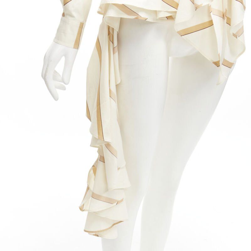 Johanna Ortiz JOHANNA ORTIZ Party Wave beige brown striped cotton tie belt blouse US0 XS Size XS / US 0-2 / IT 36-38 - 8 Thumbnail