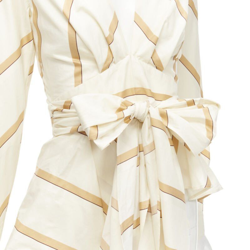 Johanna Ortiz JOHANNA ORTIZ Party Wave beige brown striped cotton tie belt blouse US0 XS Size XS / US 0-2 / IT 36-38 - 2 Thumbnail