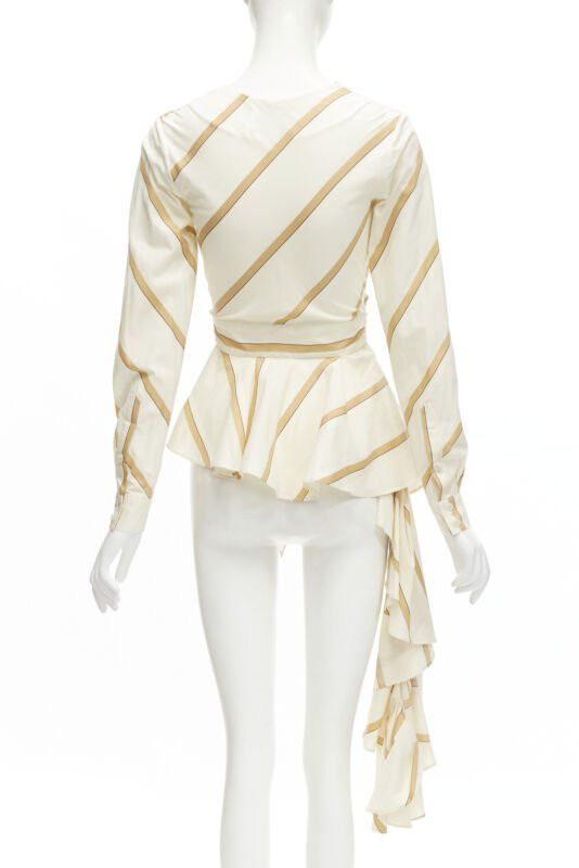 Johanna Ortiz JOHANNA ORTIZ Party Wave beige brown striped cotton tie belt blouse US0 XS Size XS / US 0-2 / IT 36-38 - 5 Thumbnail