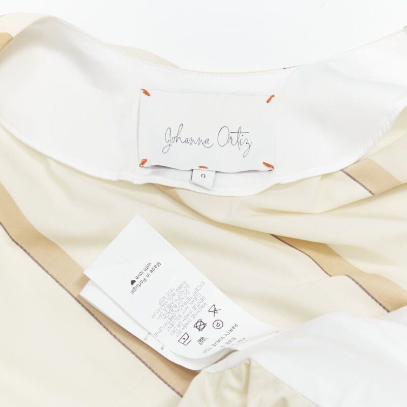 Johanna Ortiz JOHANNA ORTIZ Party Wave beige brown striped cotton tie belt blouse US0 XS Size XS / US 0-2 / IT 36-38 - 9 Thumbnail