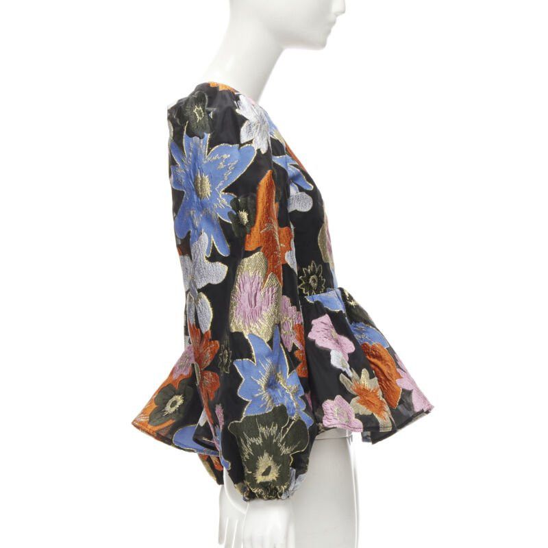 Stine Goya STINE GOYA orange blue floral jacquard peplum balloon sleeves top XS Size XS / US 0-2 / IT 36-38 - 4 Thumbnail