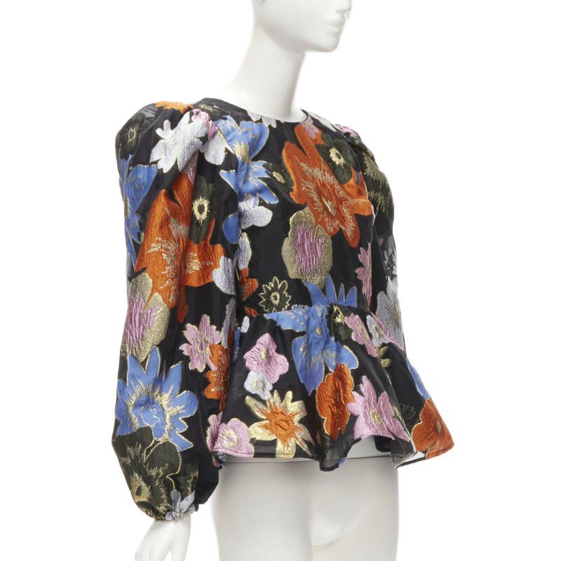 Stine Goya STINE GOYA orange blue floral jacquard peplum balloon sleeves top XS Size XS / US 0-2 / IT 36-38 - 3 Thumbnail