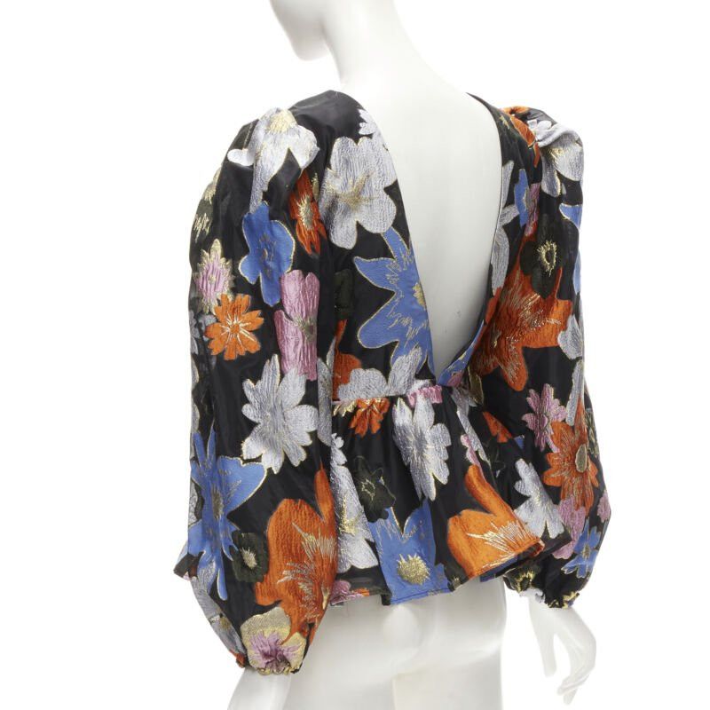 Stine Goya STINE GOYA orange blue floral jacquard peplum balloon sleeves top XS Size XS / US 0-2 / IT 36-38 - 6 Thumbnail