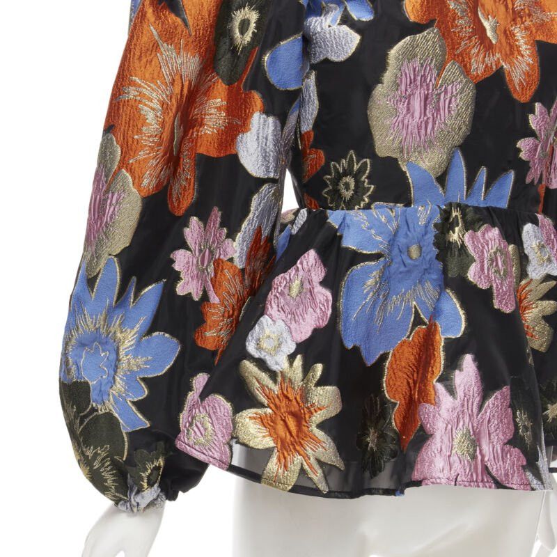 Stine Goya STINE GOYA orange blue floral jacquard peplum balloon sleeves top XS Size XS / US 0-2 / IT 36-38 - 7 Thumbnail