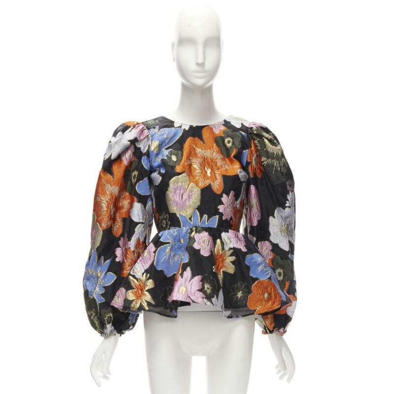 Stine Goya STINE GOYA orange blue floral jacquard peplum balloon sleeves top XS Size XS / US 0-2 / IT 36-38 - 10 Thumbnail