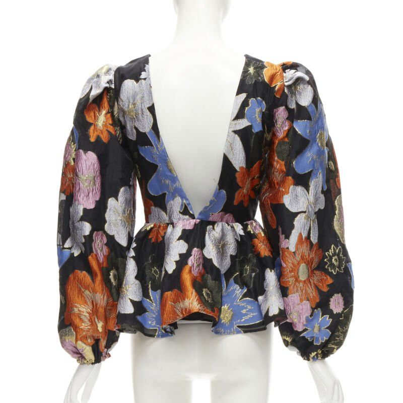 Stine Goya STINE GOYA orange blue floral jacquard peplum balloon sleeves top XS Size XS / US 0-2 / IT 36-38 - 5 Thumbnail