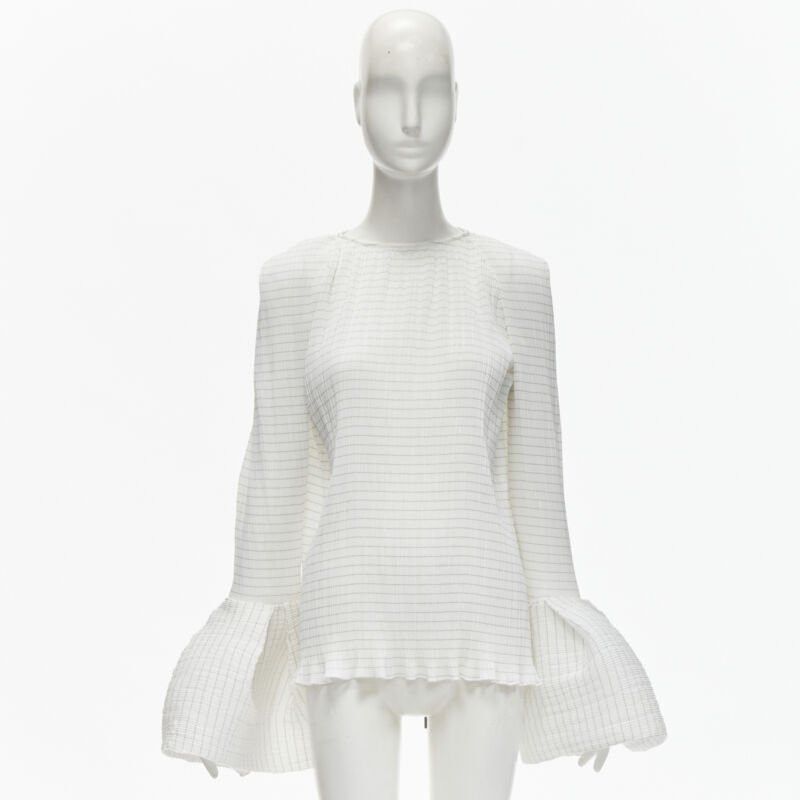 Maticevski MATICEVSKI 2021 Curve white pleated wide flared lettuce hem top AUS8 M Size S / US 4 / IT 40 - 10 Thumbnail
