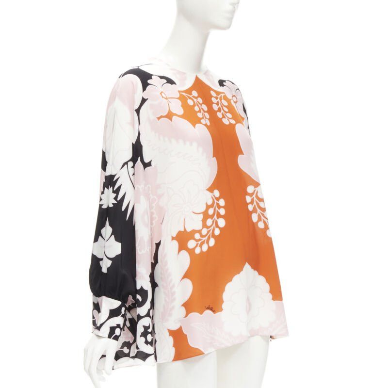 Valentino VALENTINO 100% silk orange pink black floral print blouse shirt IT36 XS Size XS / US 0-2 / IT 36-38 - 3 Thumbnail