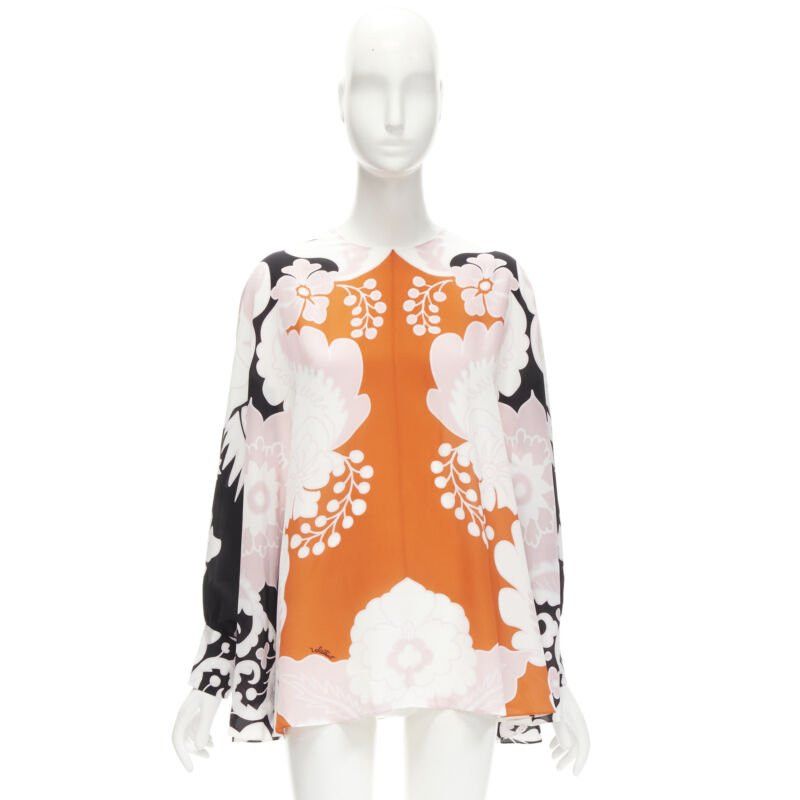 Valentino VALENTINO 100% silk orange pink black floral print blouse shirt IT36 XS Size XS / US 0-2 / IT 36-38 - 10 Thumbnail