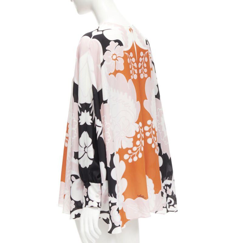 Valentino VALENTINO 100% silk orange pink black floral print blouse shirt IT36 XS Size XS / US 0-2 / IT 36-38 - 6 Thumbnail