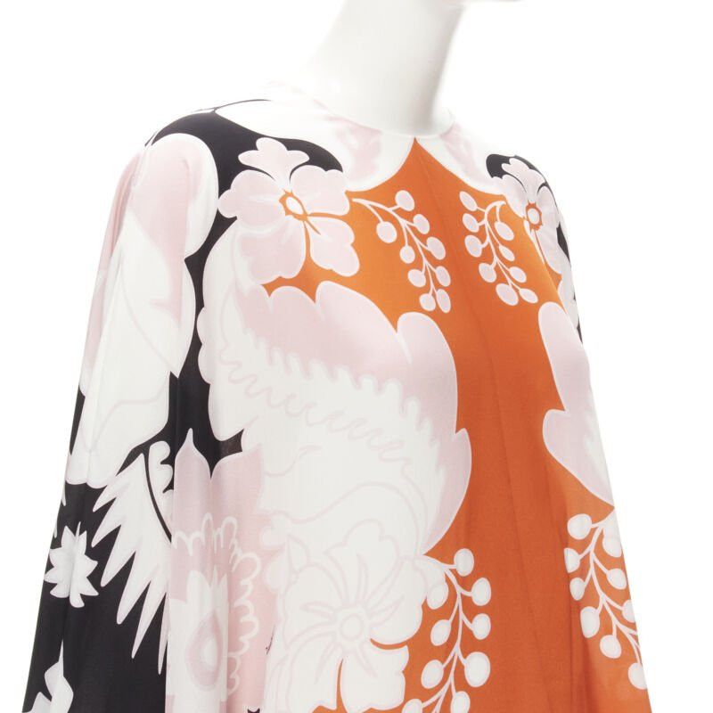 Valentino VALENTINO 100% silk orange pink black floral print blouse shirt IT36 XS Size XS / US 0-2 / IT 36-38 - 7 Thumbnail