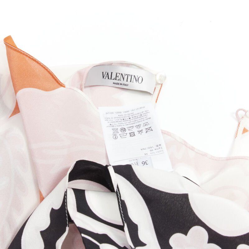 Valentino VALENTINO 100% silk orange pink black floral print blouse shirt IT36 XS Size XS / US 0-2 / IT 36-38 - 9 Thumbnail