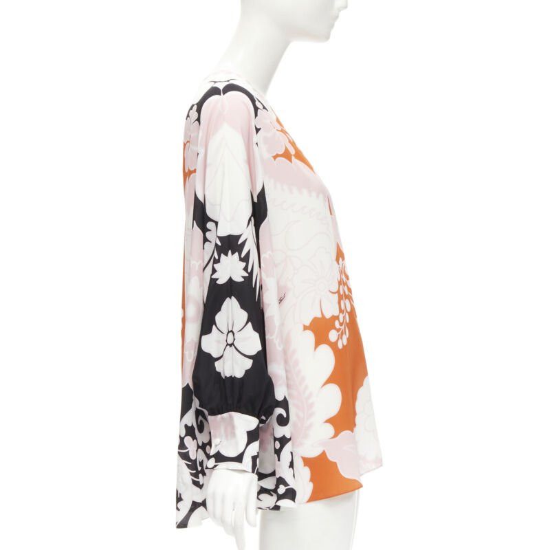 Valentino VALENTINO 100% silk orange pink black floral print blouse shirt IT36 XS Size XS / US 0-2 / IT 36-38 - 4 Thumbnail