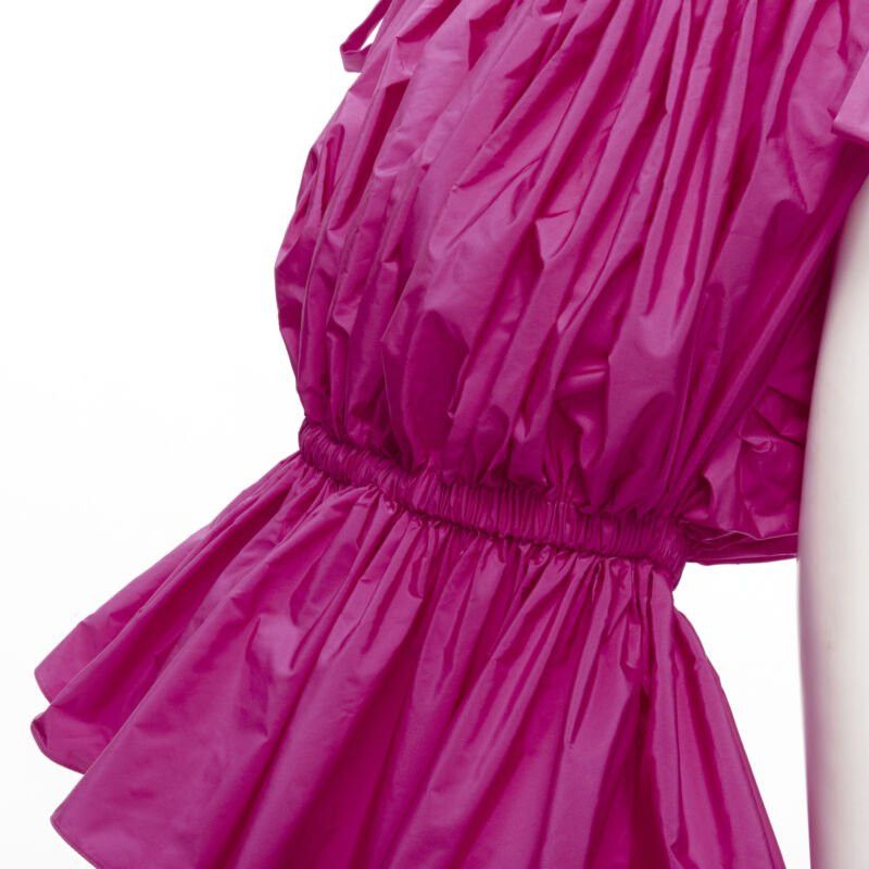 Alexander McQueen ALEXANDER MCQUEEN 2021 fuschia pink crinkled bow tie shoulder peplum top IT38 XS Size XS / US 0-2 / IT 36-38 - 2 Thumbnail