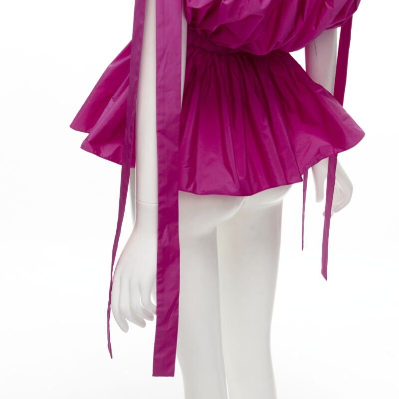 Alexander McQueen ALEXANDER MCQUEEN 2021 fuschia pink crinkled bow tie shoulder peplum top IT38 XS Size XS / US 0-2 / IT 36-38 - 8 Thumbnail