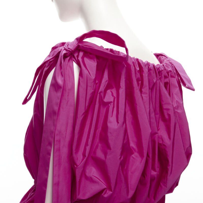 Alexander McQueen ALEXANDER MCQUEEN 2021 fuschia pink crinkled bow tie shoulder peplum top IT38 XS Size XS / US 0-2 / IT 36-38 - 7 Thumbnail