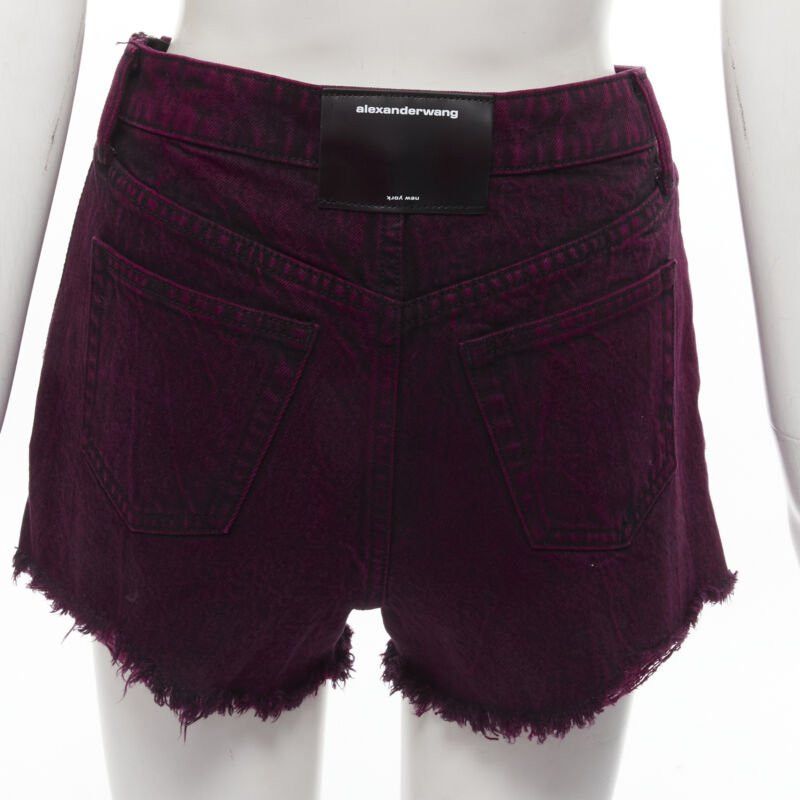 Alexander Wang ALEXANDER WANG Bite berry red black washed side zip frayed denim shorts 25" Size 27" / US 4 / IT 40 - 7 Thumbnail