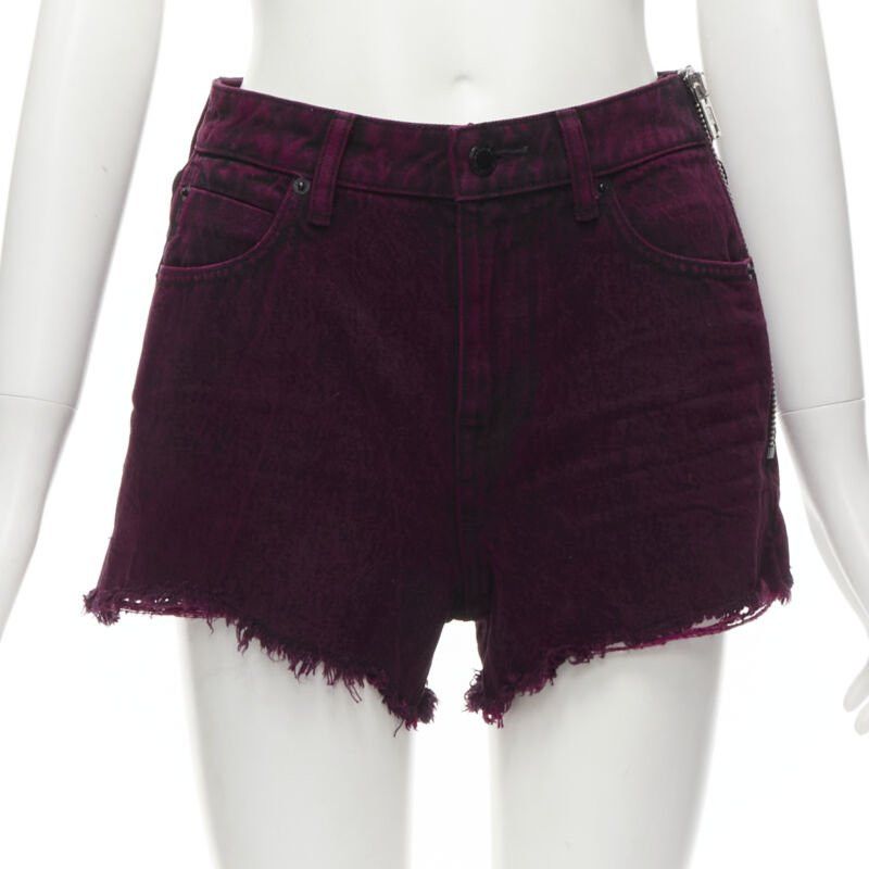 Alexander Wang ALEXANDER WANG Bite berry red black washed side zip frayed denim shorts 25" Size 27" / US 4 / IT 40 - 3 Thumbnail