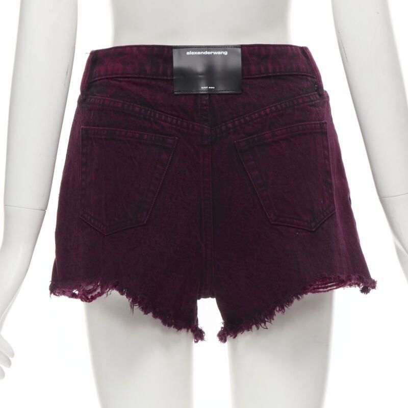 Alexander Wang ALEXANDER WANG Bite berry red black washed side zip frayed denim shorts 25" Size 27" / US 4 / IT 40 - 5 Thumbnail