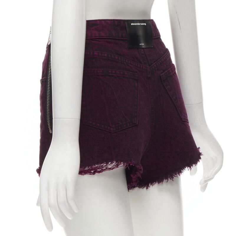 Alexander Wang ALEXANDER WANG Bite berry red black washed side zip frayed denim shorts 25" Size 27" / US 4 / IT 40 - 6 Thumbnail