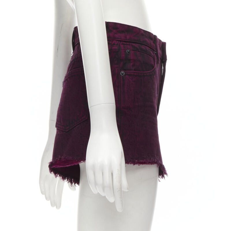 Alexander Wang ALEXANDER WANG Bite berry red black washed side zip frayed denim shorts 25" Size 27" / US 4 / IT 40 - 4 Thumbnail