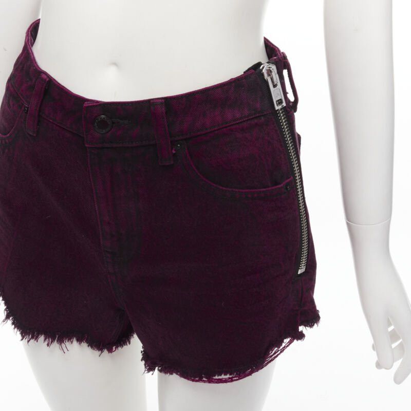 Alexander Wang ALEXANDER WANG Bite berry red black washed side zip frayed denim shorts 25" Size 27" / US 4 / IT 40 - 2 Thumbnail
