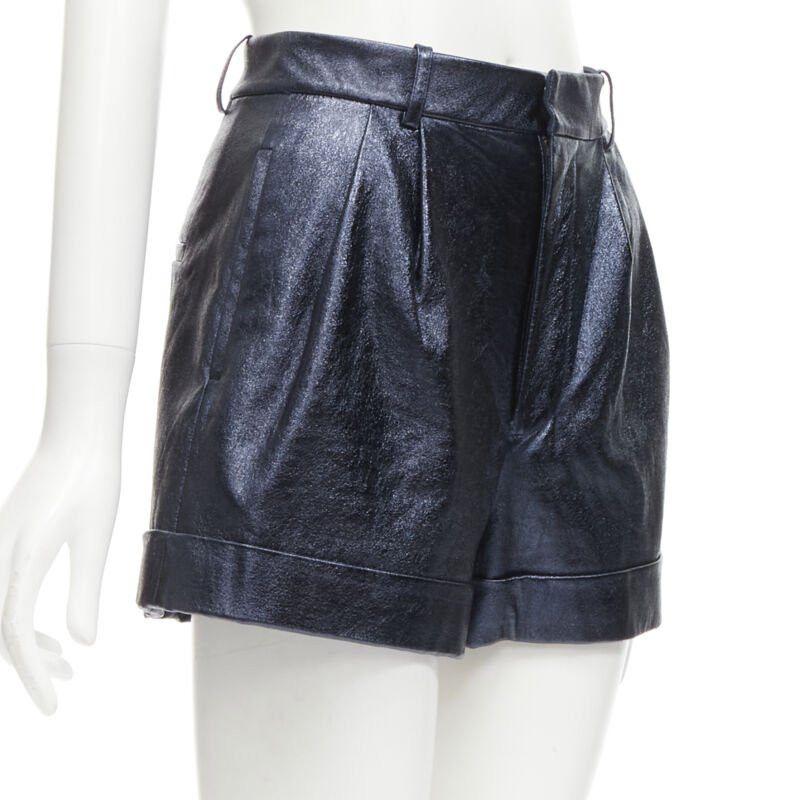 Alice + Olivia ALICE OLIVIA blue metallic faux leather cuffed high waisted shorts US0 XS Size 26" / US 2 / IT 38 - 3 Thumbnail