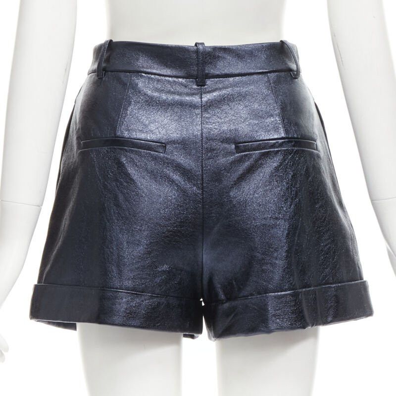 Alice + Olivia ALICE OLIVIA blue metallic faux leather cuffed high waisted shorts US0 XS Size 26" / US 2 / IT 38 - 5 Thumbnail