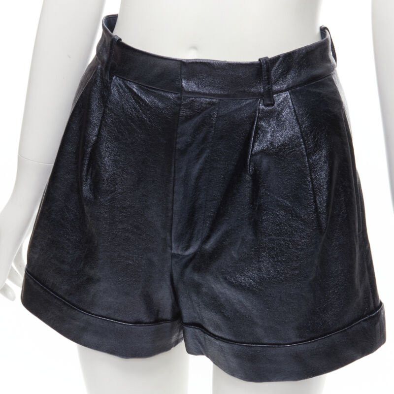 Alice + Olivia ALICE OLIVIA blue metallic faux leather cuffed high waisted shorts US0 XS Size 26" / US 2 / IT 38 - 2 Thumbnail