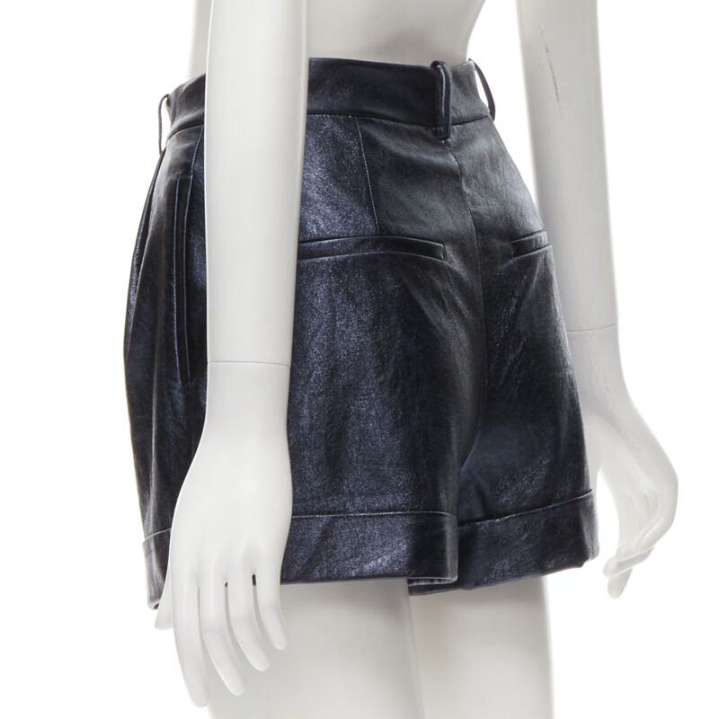 Alice + Olivia ALICE OLIVIA blue metallic faux leather cuffed high waisted shorts US0 XS Size 26" / US 2 / IT 38 - 6 Thumbnail
