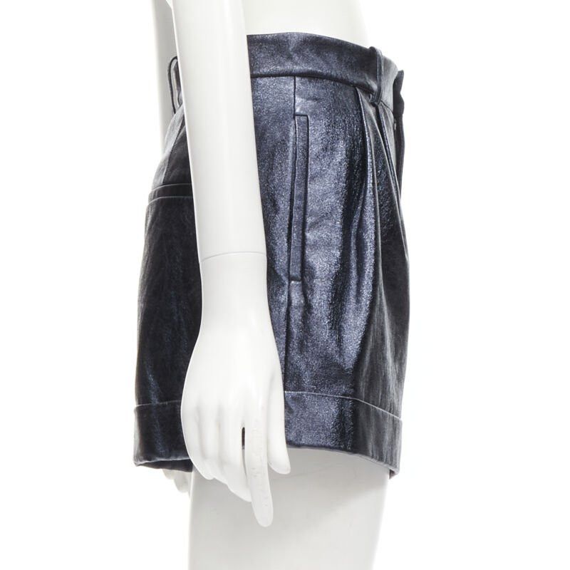 Alice + Olivia ALICE OLIVIA blue metallic faux leather cuffed high waisted shorts US0 XS Size 26" / US 2 / IT 38 - 4 Thumbnail