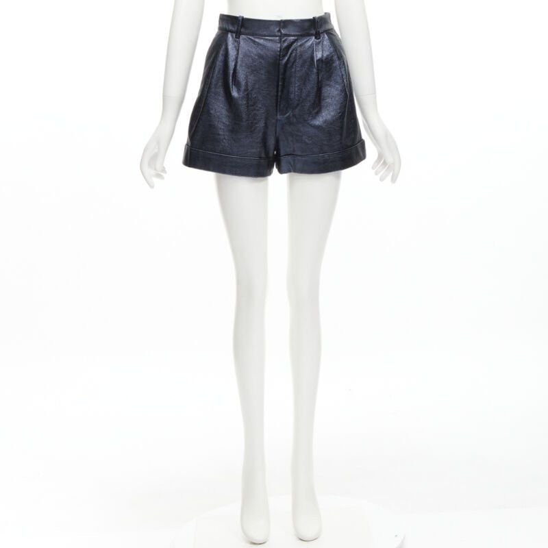 Alice + Olivia ALICE OLIVIA blue metallic faux leather cuffed high waisted shorts US0 XS Size 26" / US 2 / IT 38 - 9 Thumbnail