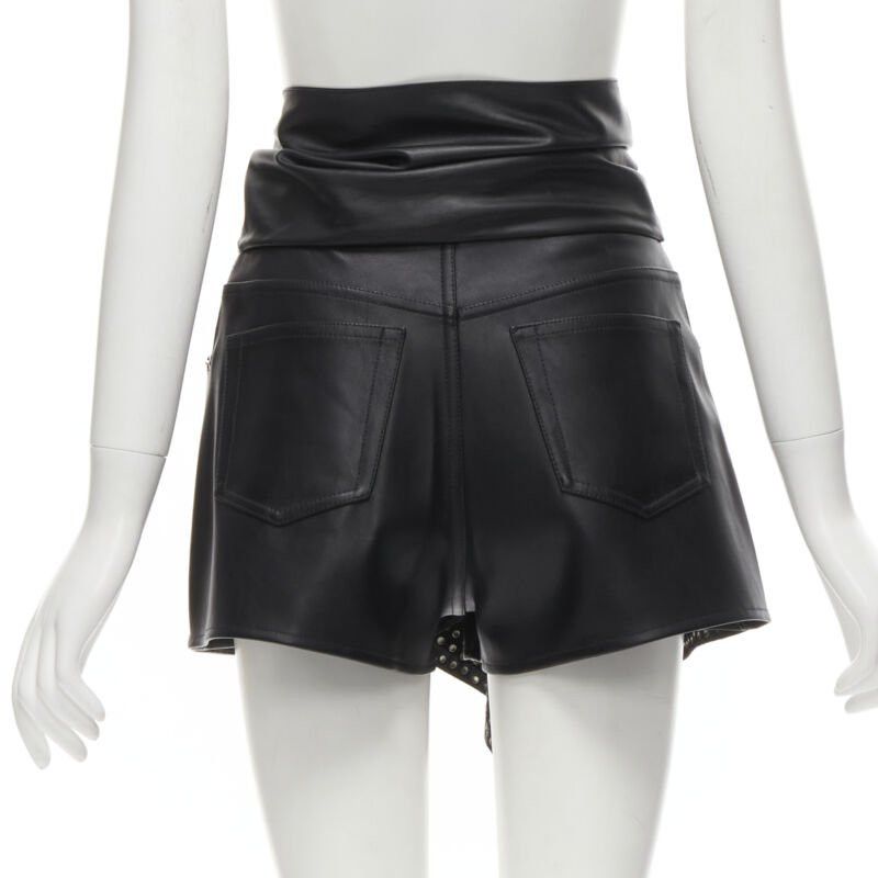 Alexander Wang ALEXANDER WANG black faux leather silver studded draped wrap tie shorts US2 XS Size 27" / US 4 / IT 40 - 5 Thumbnail