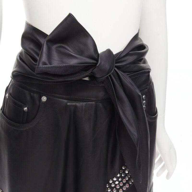 Alexander Wang ALEXANDER WANG black faux leather silver studded draped wrap tie shorts US2 XS Size 27" / US 4 / IT 40 - 2 Thumbnail