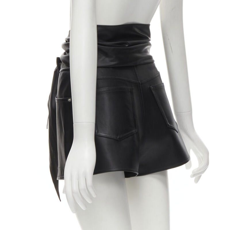 Alexander Wang ALEXANDER WANG black faux leather silver studded draped wrap tie shorts US2 XS Size 27" / US 4 / IT 40 - 6 Thumbnail