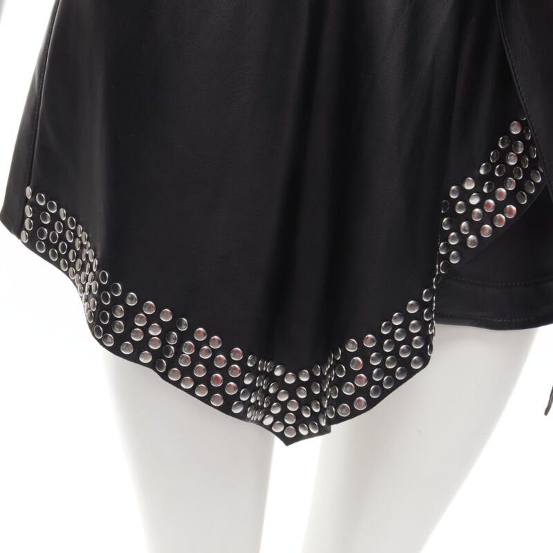 Alexander Wang ALEXANDER WANG black faux leather silver studded draped wrap tie shorts US2 XS Size 27" / US 4 / IT 40 - 7 Thumbnail