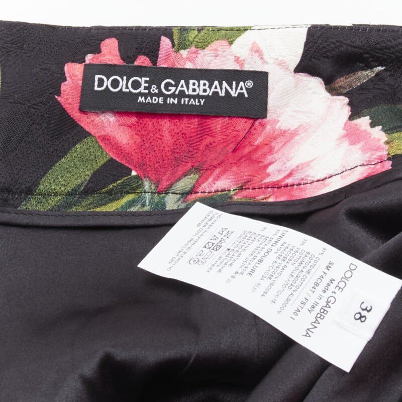 Dolce & Gabbana DOLCE GABBANA black pink carnation floral print jacquard mini skirt IT38 XS Size 26" / US 2 / IT 38 - 8 Thumbnail