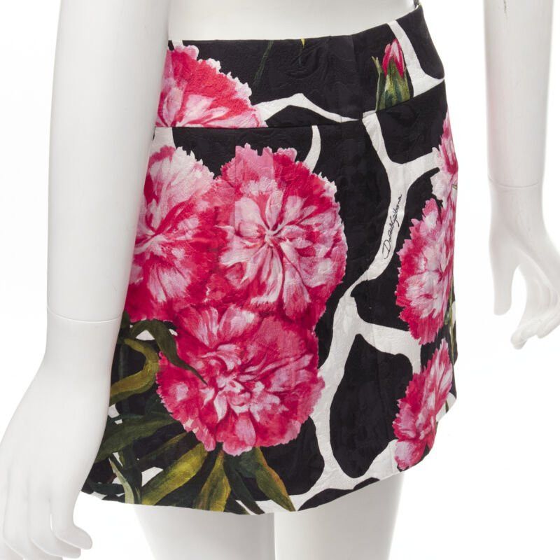 Dolce & Gabbana DOLCE GABBANA black pink carnation floral print jacquard mini skirt IT38 XS Size 26" / US 2 / IT 38 - 7 Thumbnail
