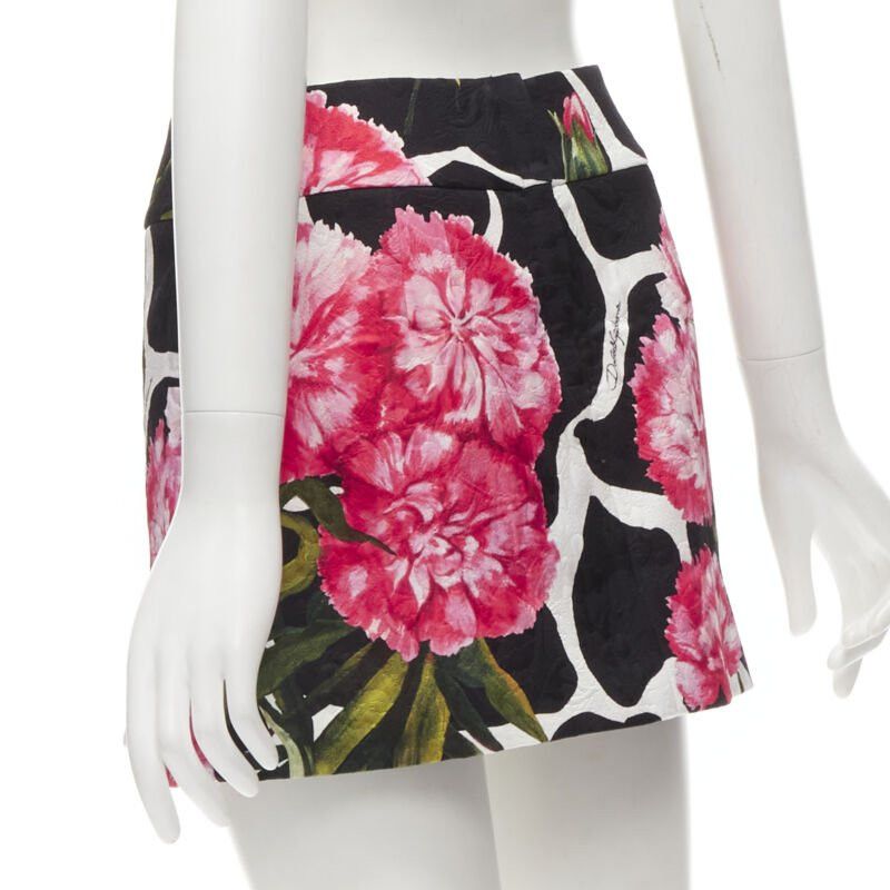 Dolce & Gabbana DOLCE GABBANA black pink carnation floral print jacquard mini skirt IT38 XS Size 26" / US 2 / IT 38 - 6 Thumbnail