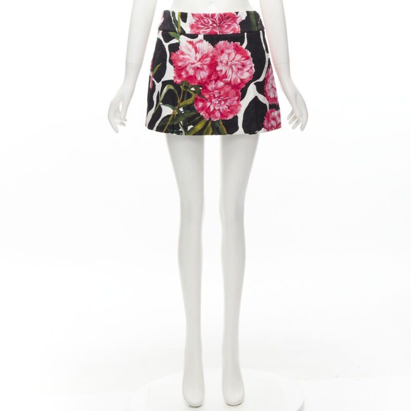 Dolce & Gabbana DOLCE GABBANA black pink carnation floral print jacquard mini skirt IT38 XS Size 26" / US 2 / IT 38 - 9 Thumbnail