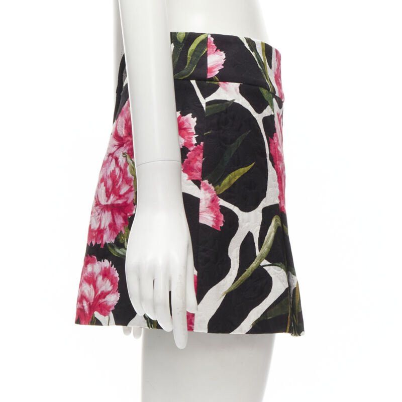 Dolce & Gabbana DOLCE GABBANA black pink carnation floral print jacquard mini skirt IT38 XS Size 26" / US 2 / IT 38 - 4 Thumbnail
